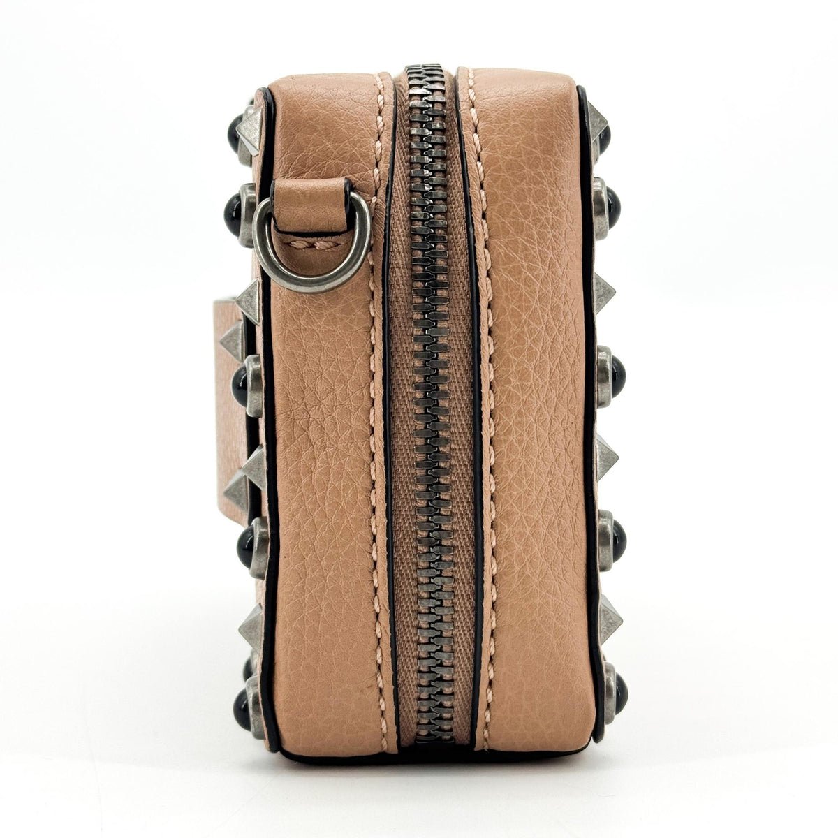 Valentino Garavani Rockstud Chain Camera Leather, Brown, Leather, Crossbody Bag