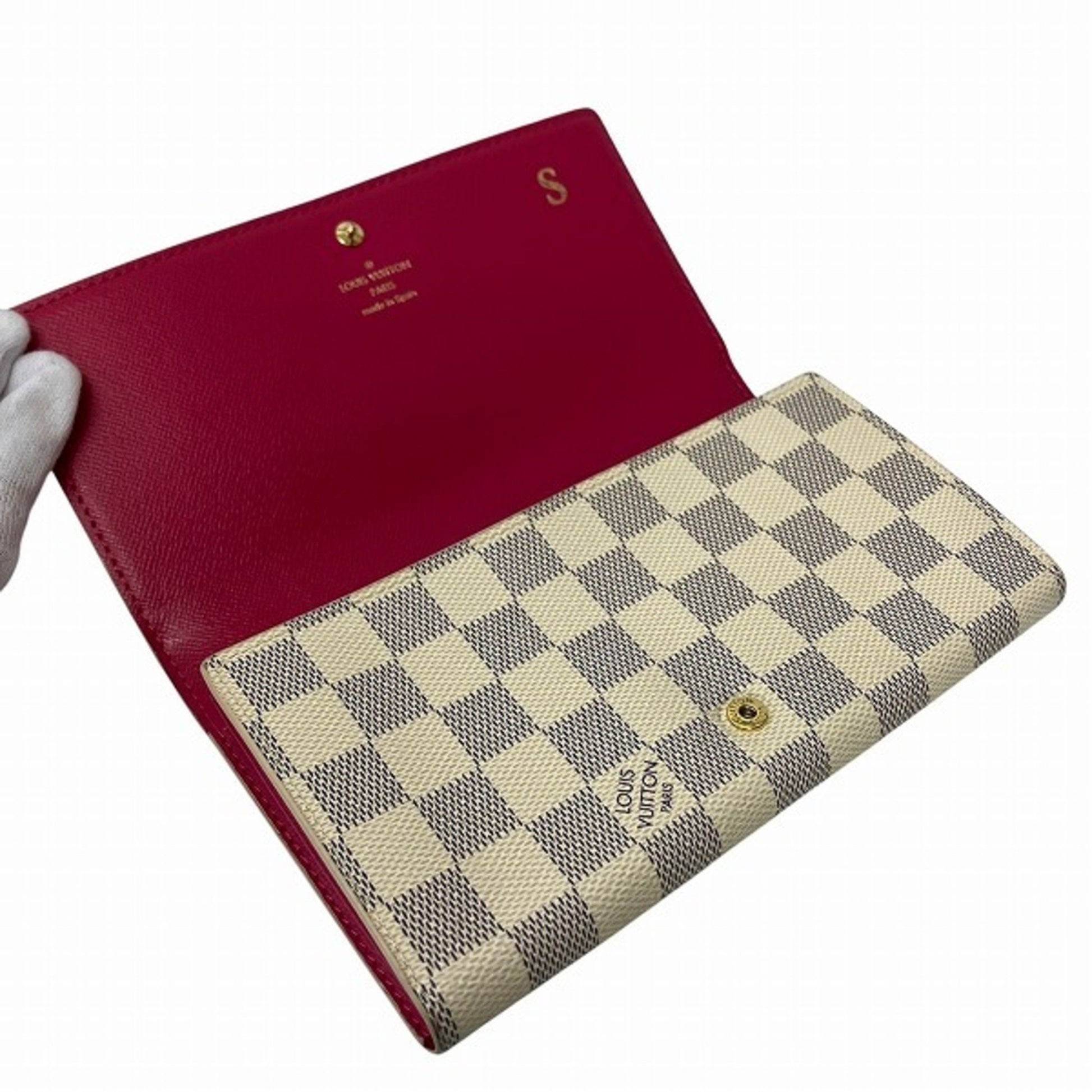 Louis Vuitton Portefeuille Sarah, White, Canvas, wallet