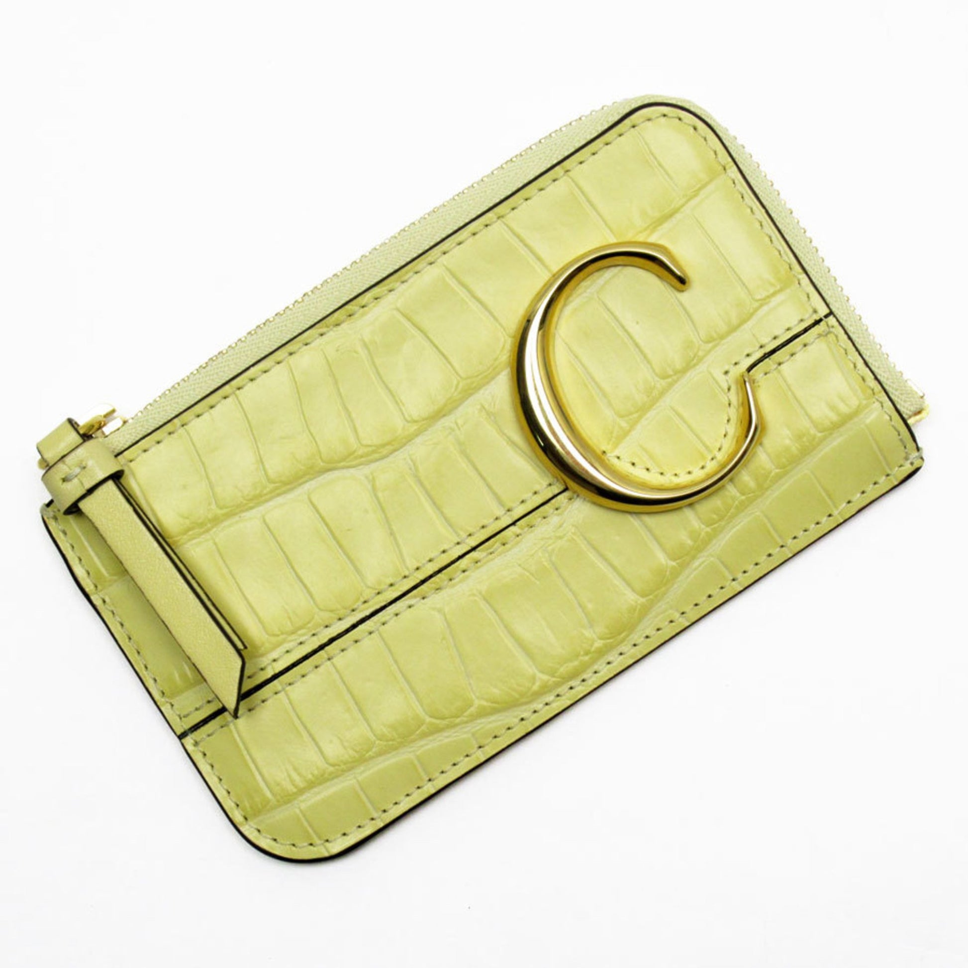 Chloe Zip wallet leather Embossed leather, YELLOW, LEATHER, Wallets