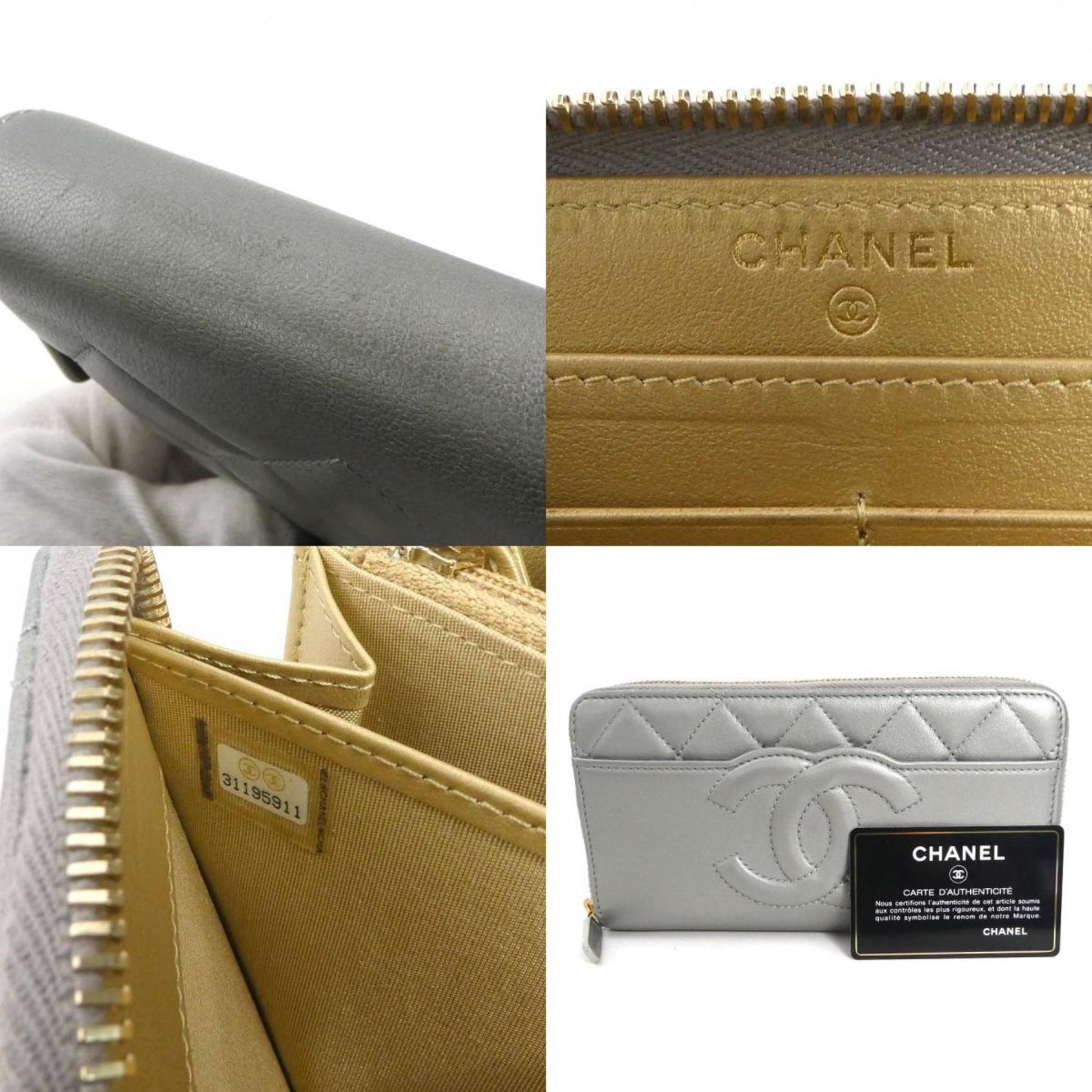 Chanel, Grey, Leather, wallet