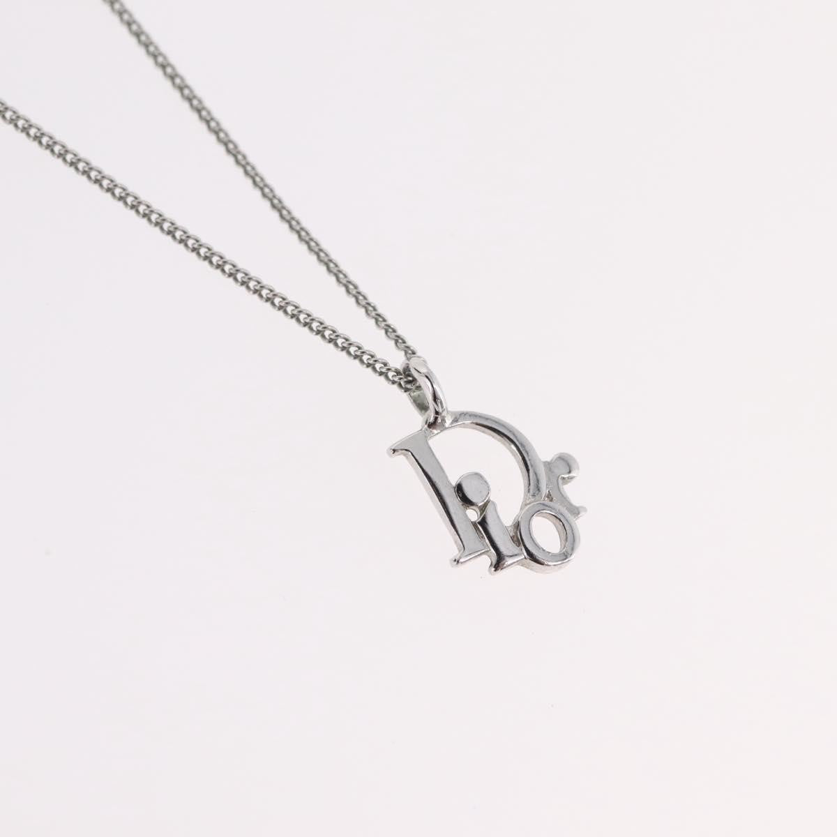 Christian Dior Vintage Logo Pendant Metal, Silver, Metal, Necklace