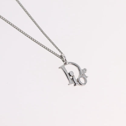 Christian Dior Vintage Logo Pendant Metal, Silver, Metal, Necklace