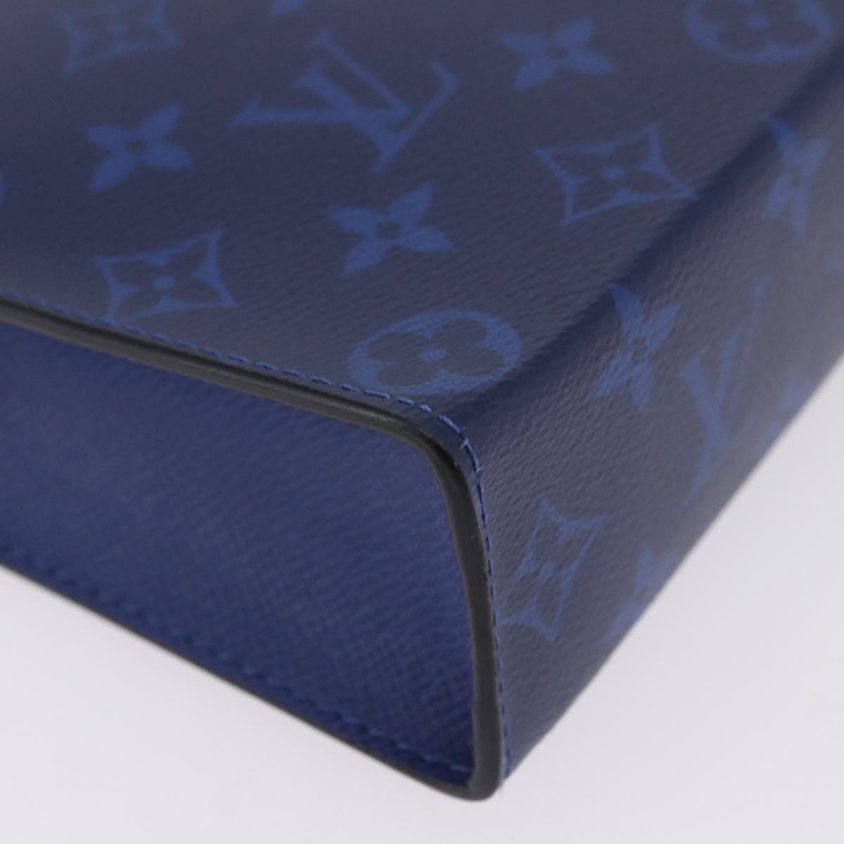 Louis Vuitton Pochette Voyage Monogram Taigarama, Blue, Leather, Clutch