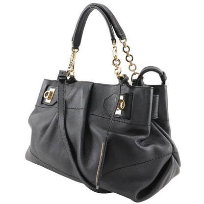 Salvatore Ferragamo Gancini, Black, Leather, handbag