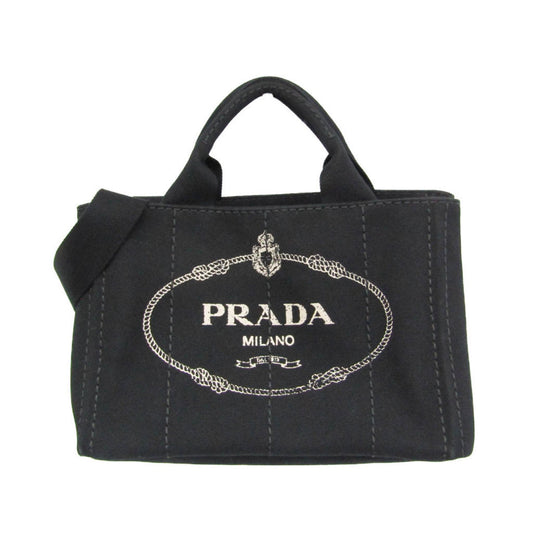 Prada Canapa, Black, Canvas, shoulder