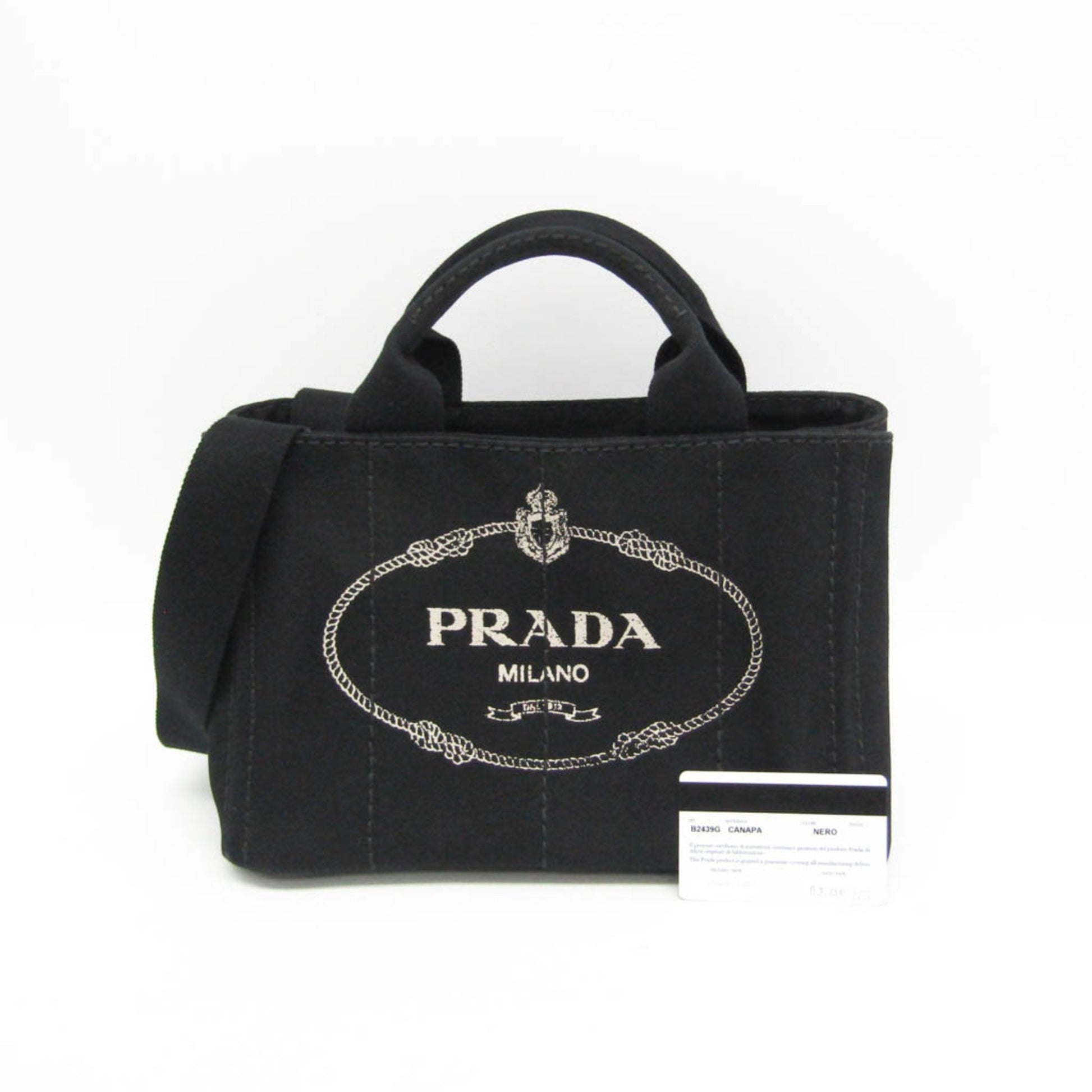 Prada Canapa, Black, Canvas, shoulder