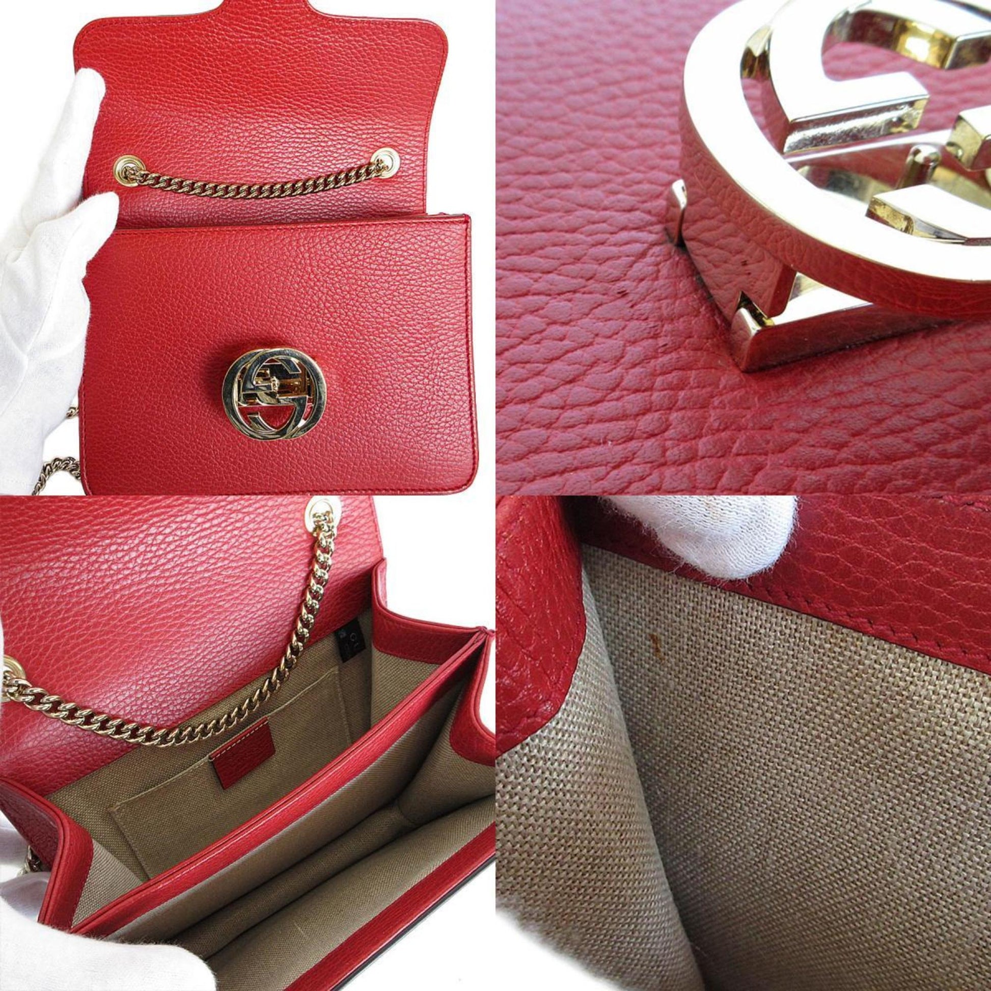 Gucci Interlocking G, Red, Leather, shoulder