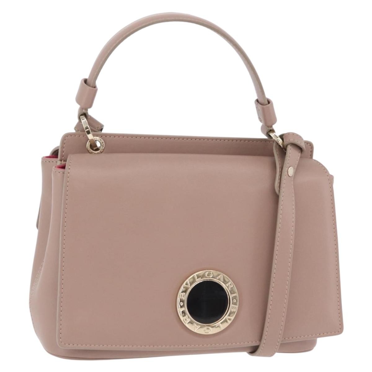 Bvlgari Signature Top Handle Leather, Beige, Leather, Handbag