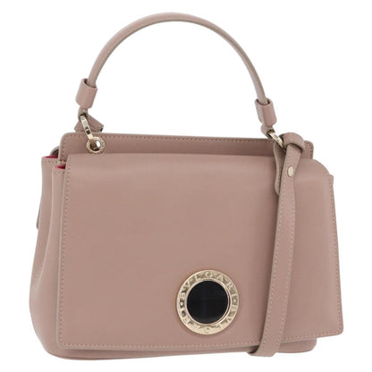 Bvlgari Signature Top Handle Leather, Beige, Leather, Handbag