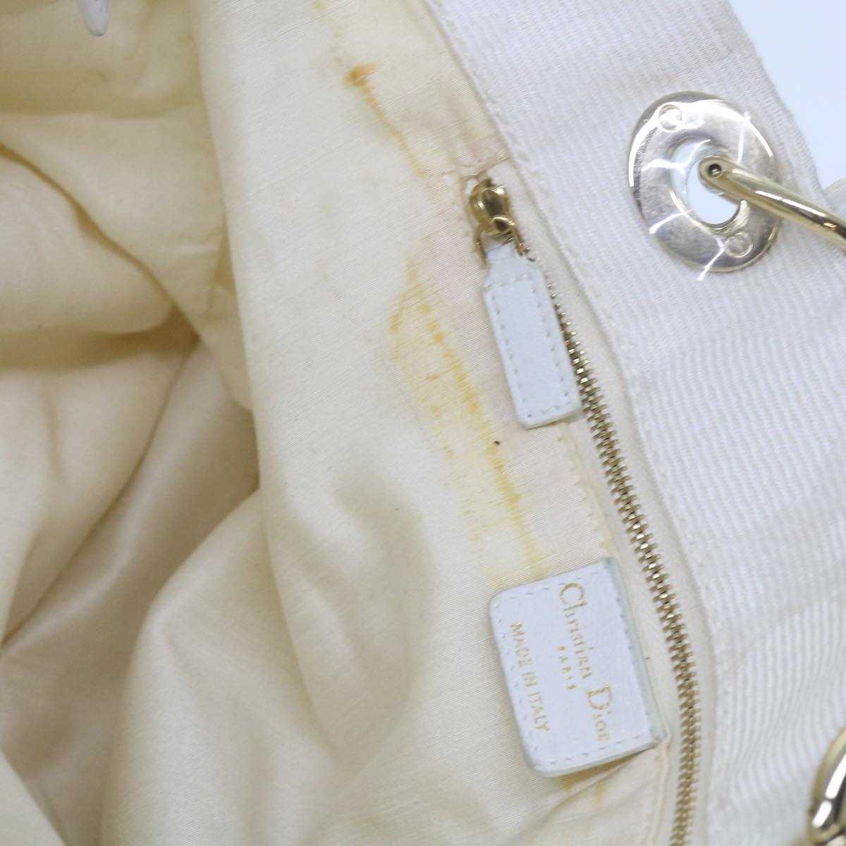 Dior Lady Dior, White, Canvas, handbag