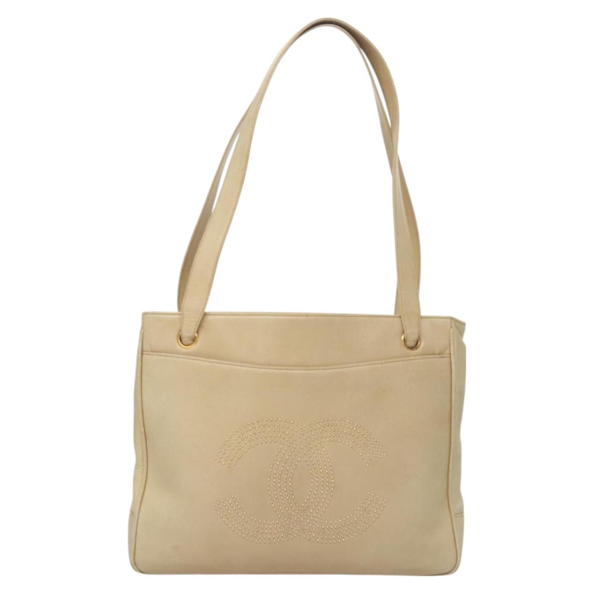 Chanel Coco Mark, Beige, Leather, shoulder