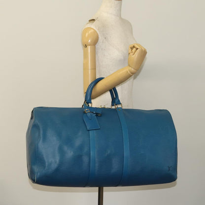 Louis Vuitton Keepall 55, Blue, Leather, travel
