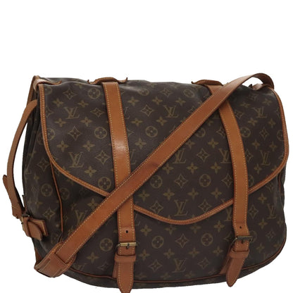 Louis Vuitton Saumur 43, Brown, Canvas, shoulder