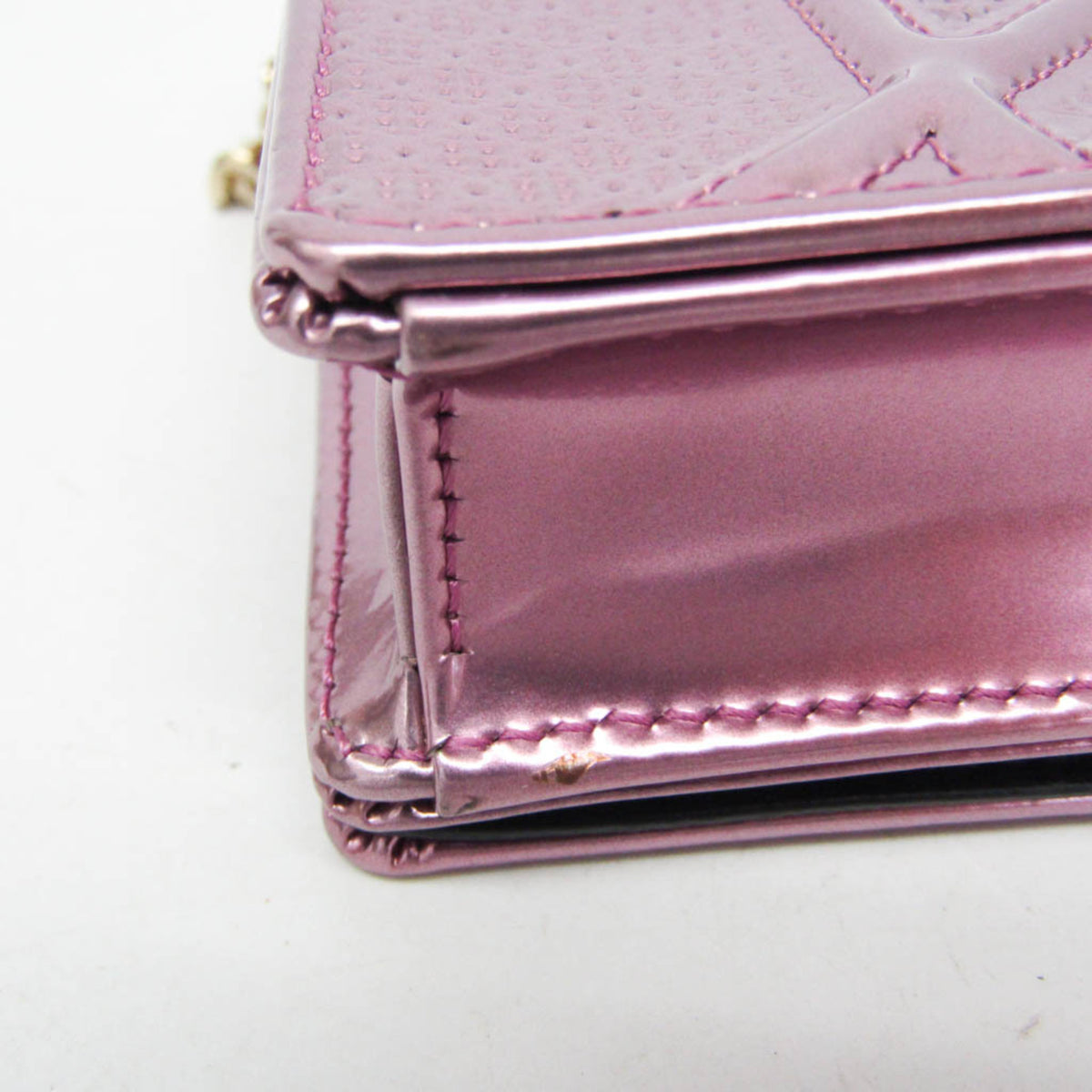 Christian Dior Diorama Wallet on Chain Metallic Distressed Calfskin, Pink, Patent Leather, Crossbody Bag
