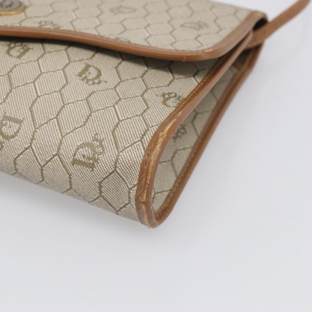 Christian Dior Vintage Honeycomb Canvas, Beige, Canvas, Shoulder Bag