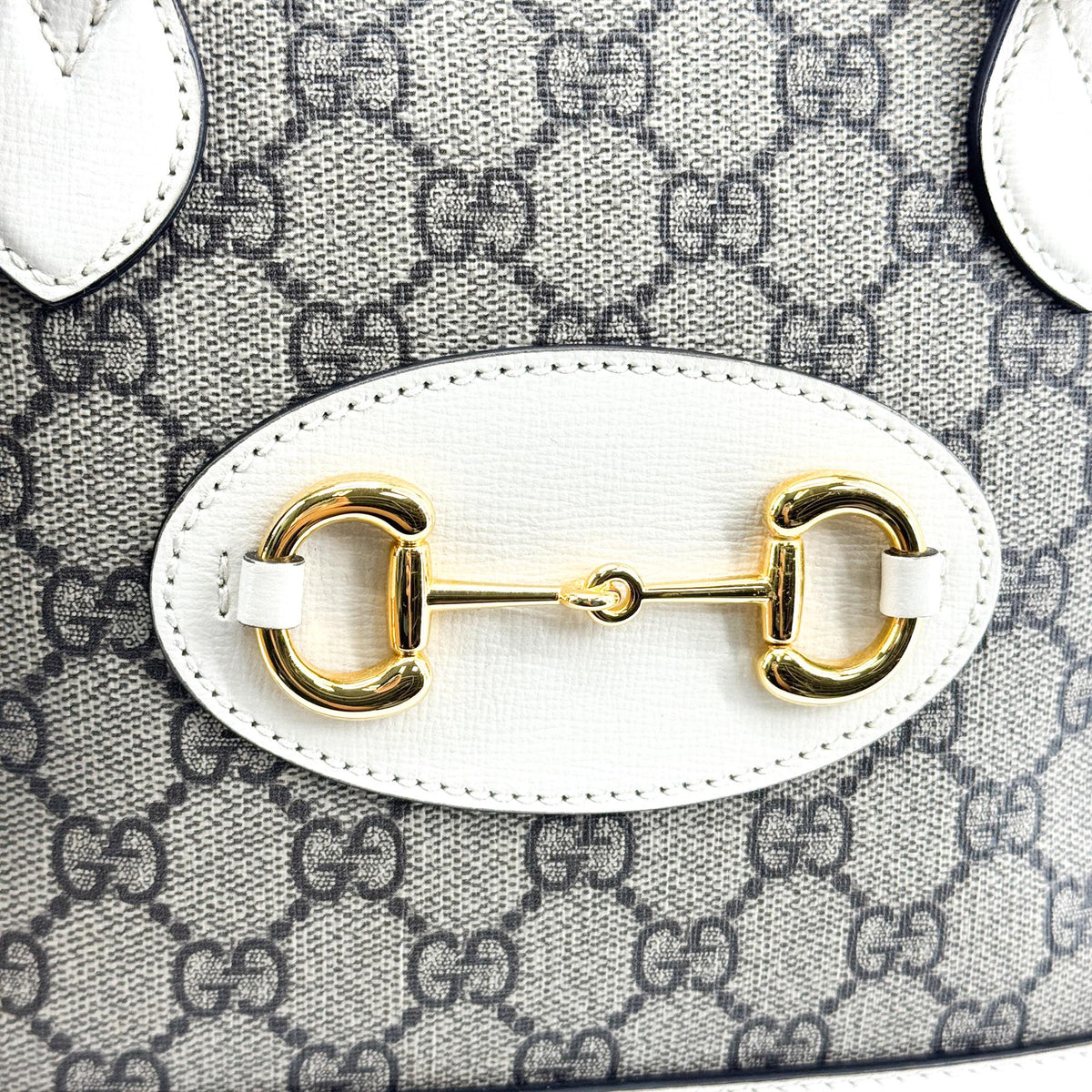 Gucci Horsebit 1955 Top Handle GG Coated Canvas with Leather, White, Canvas, Handbag