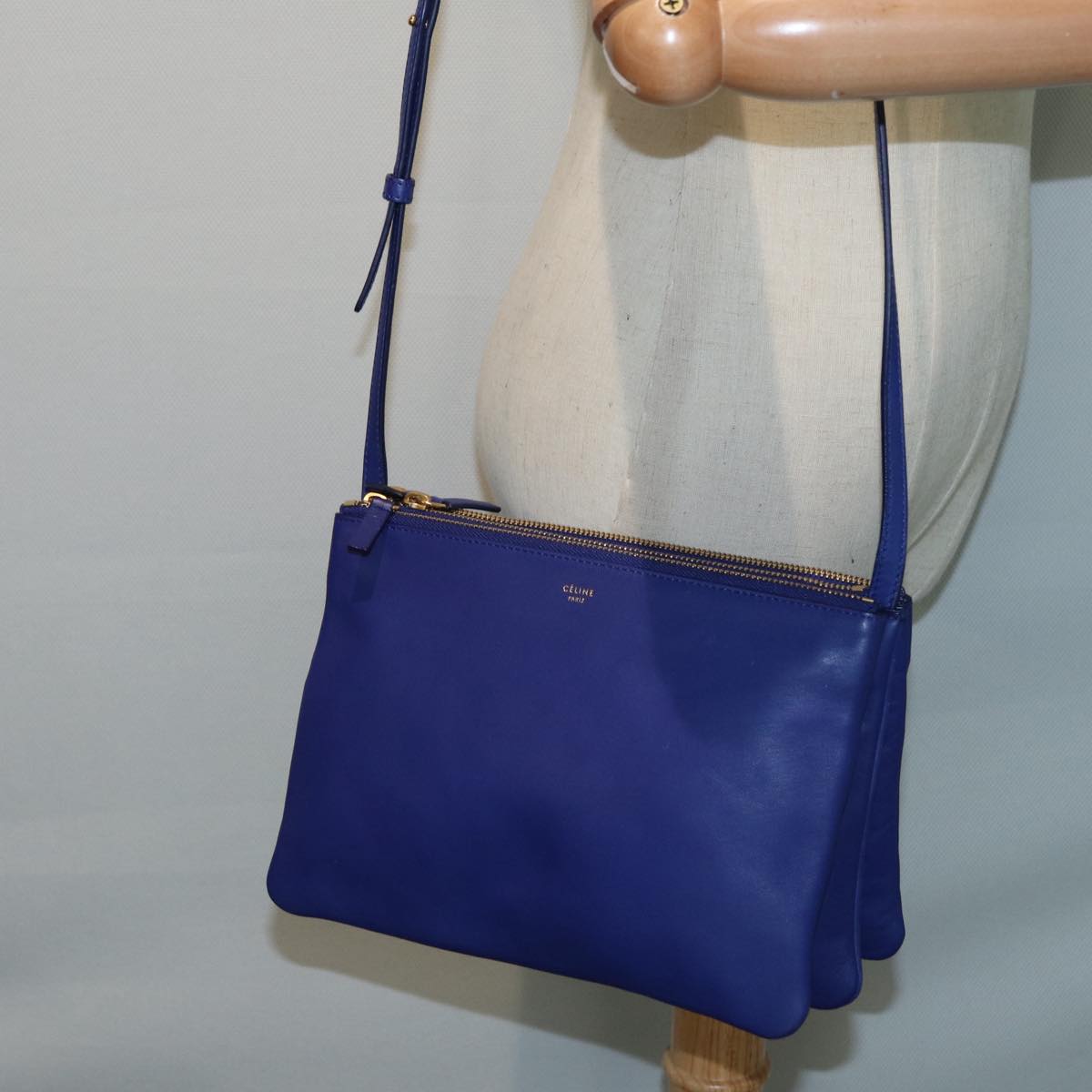 Céline Trio, Blue, Leather, shoulder