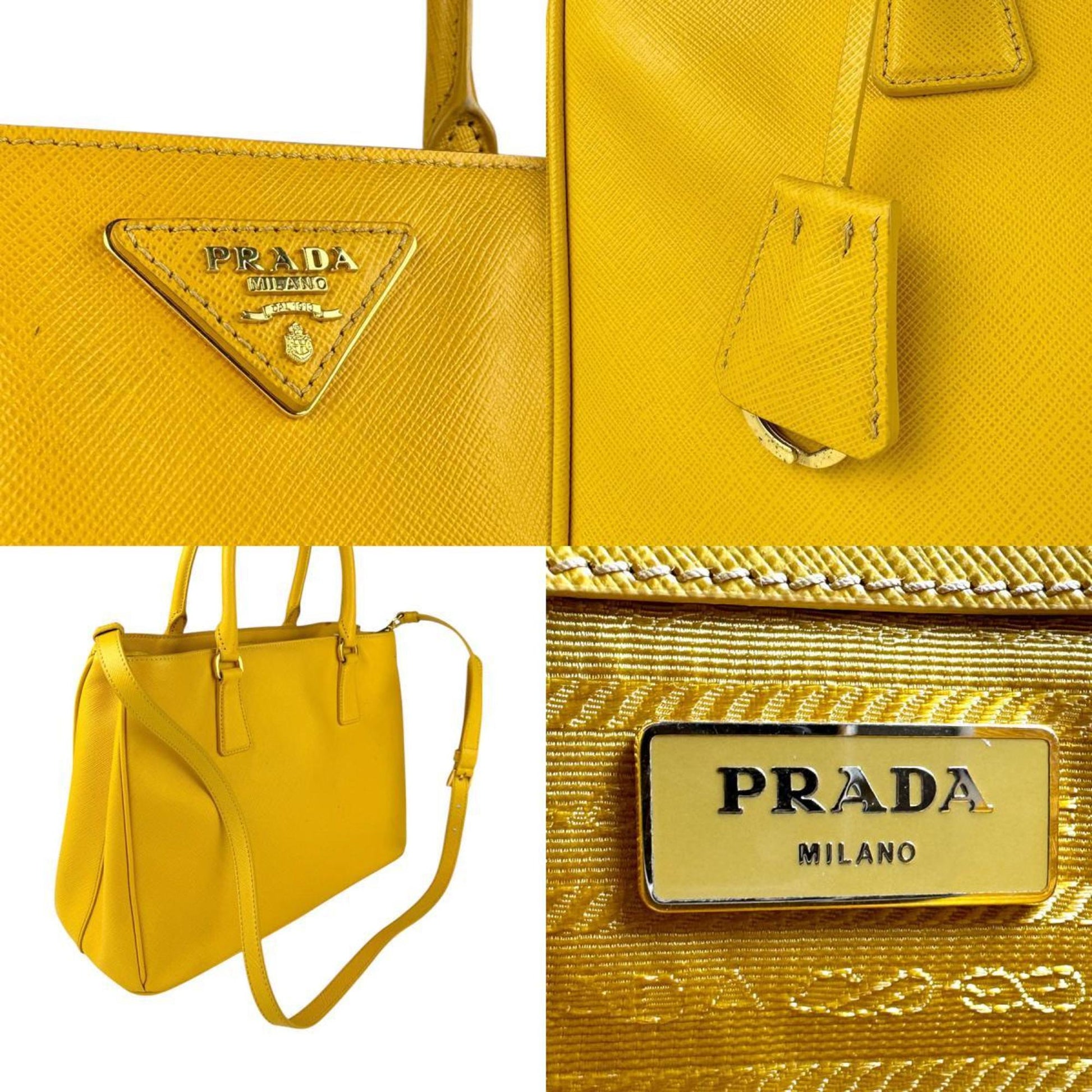 Prada Galleria, Yellow, Leather, handbag