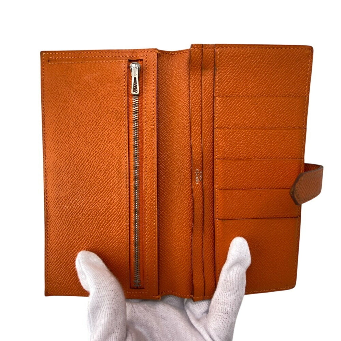 Hermès Béarn, Orange, Leather, wallet