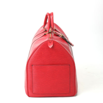 Louis Vuitton Keepall 60, Red, Leather, travel