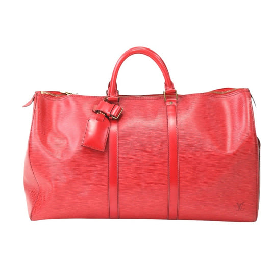Louis Vuitton Keepall 50, Red, Leather, travel