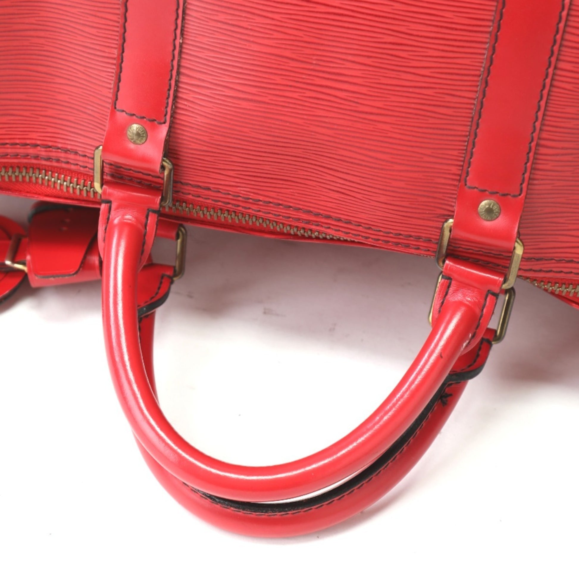 Louis Vuitton Keepall 50, Red, Leather, travel