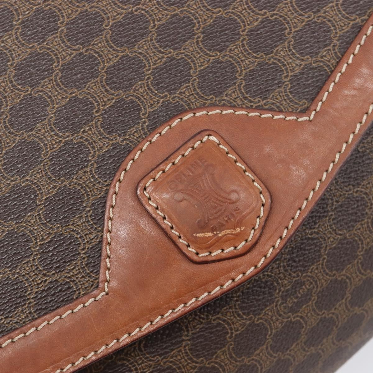 Celine Vintage Macadam Canvas and Leather, Brown, Canvas, Shoulder Bag