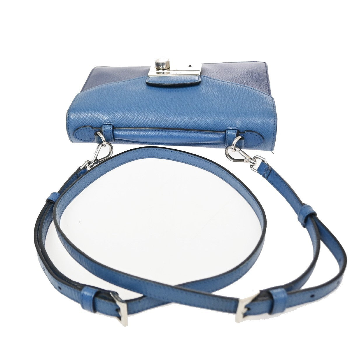 Prada Convertible Sound Top Handle Saffiano Leather, Blue, Leather, Shoulder Bag