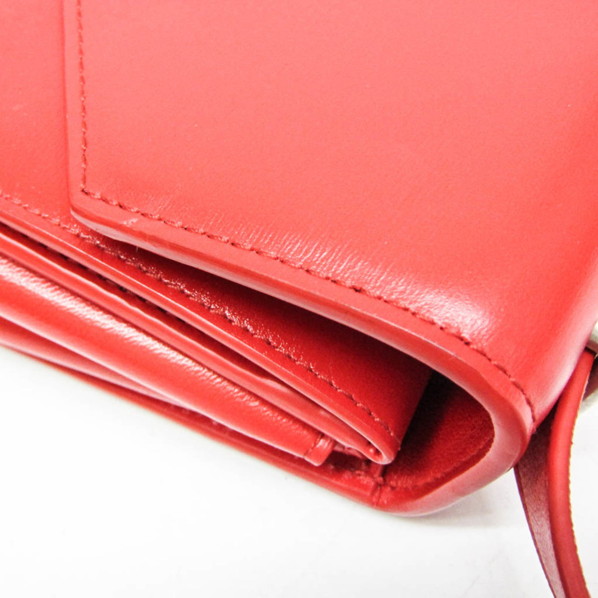 Bottega Veneta Clip Flap Leather, Red, Leather, Handbag