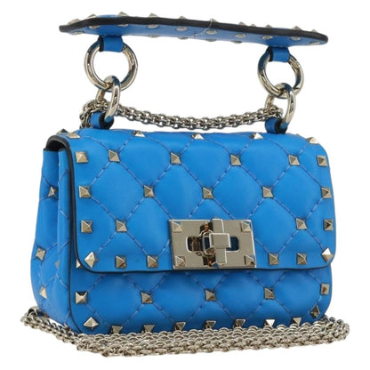 Valentino Garavani Rockstud Spike Flap Quilted Leather, Blue, Leather, Shoulder Bag