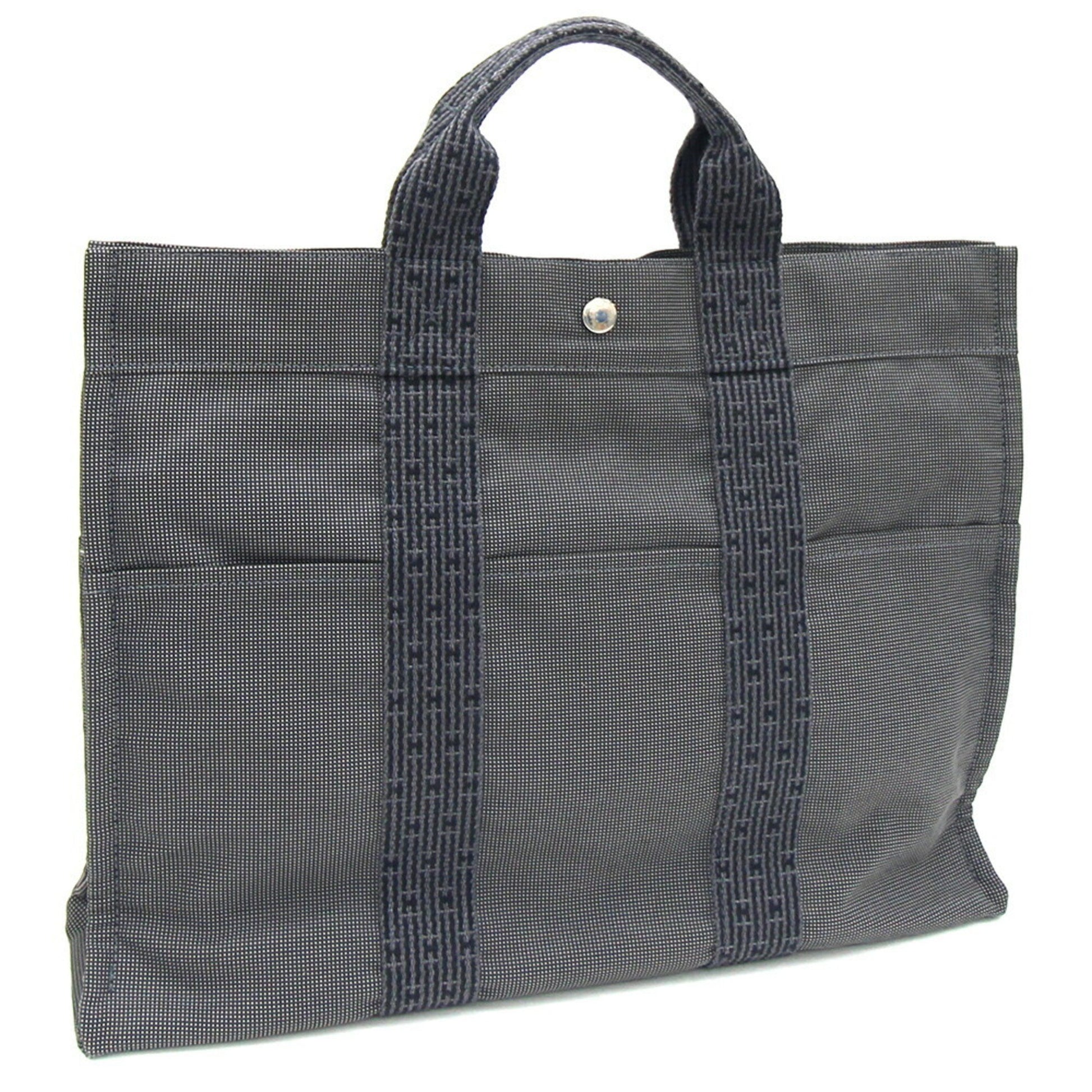 Hermès Herline, Grey, Canvas, handbag