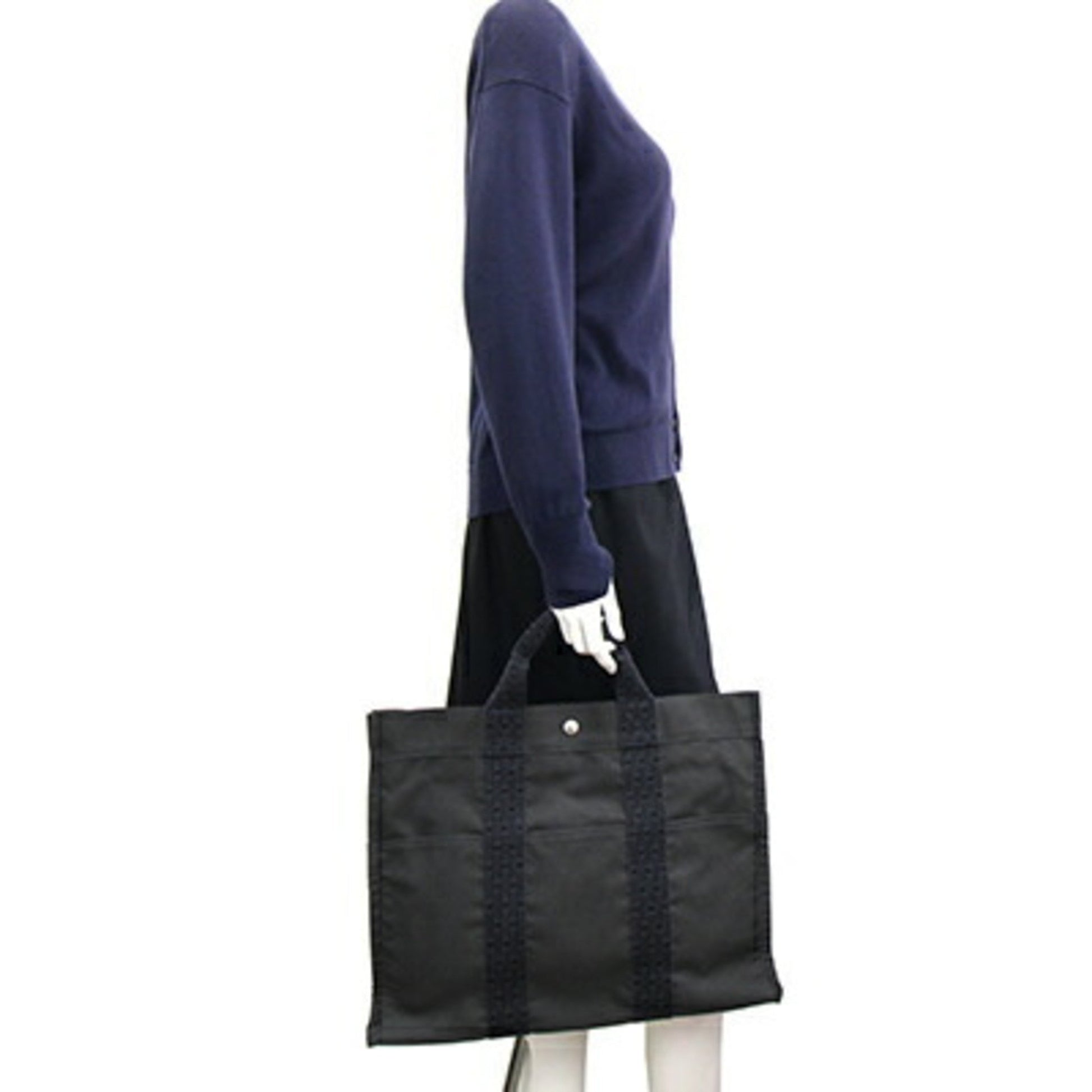 Hermès Herline, Grey, Canvas, handbag