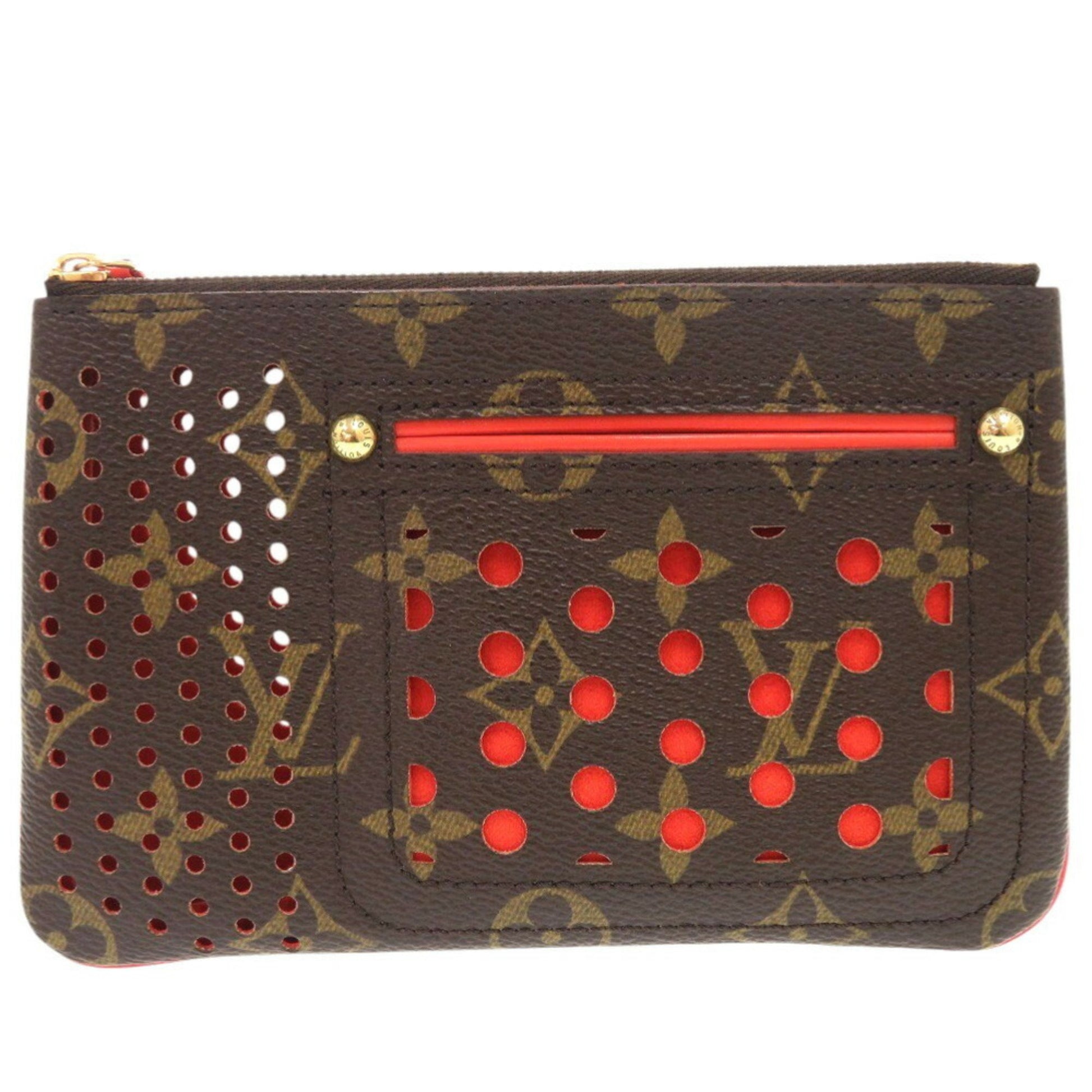 Louis Vuitton Pochette Clés, Brown, Canvas, clutch