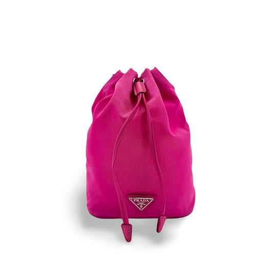 Prada Drawstring Wristlet Bucket Tessuto, Pink, Nylon, Handbag
