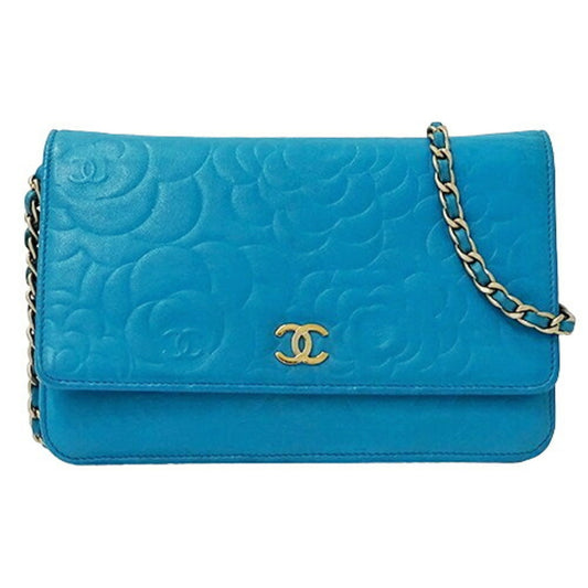 Chanel Camellia, Turquoise, Leather, wallet