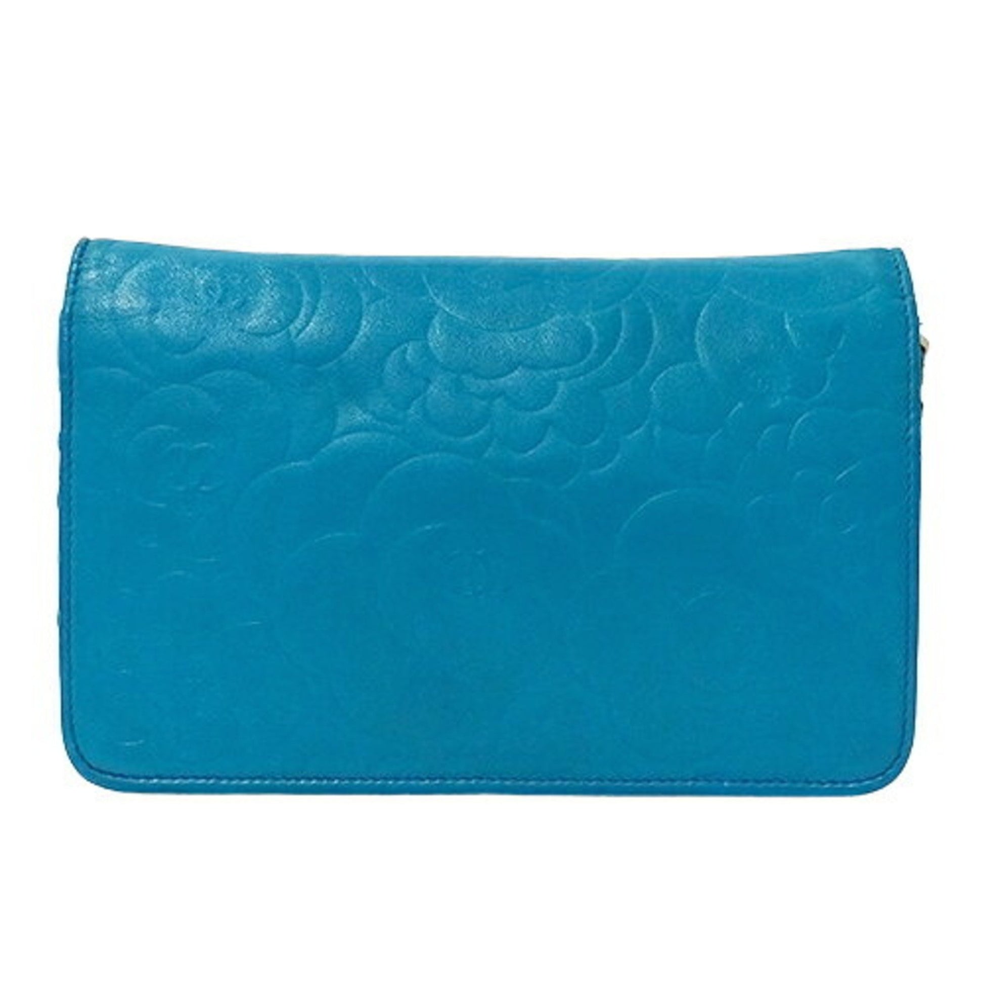 Chanel Camellia, Turquoise, Leather, wallet