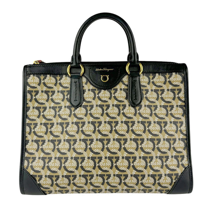 Salvatore Ferragamo Gancini, Brown, Canvas, handbag