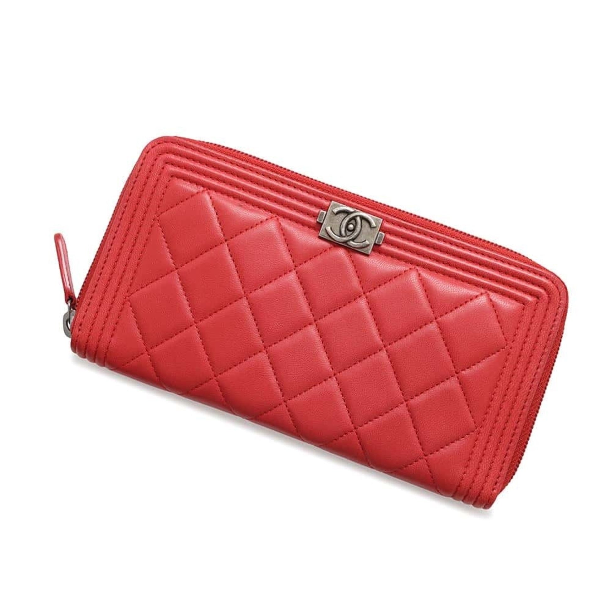 Chanel Boy, Red, Leather, wallet