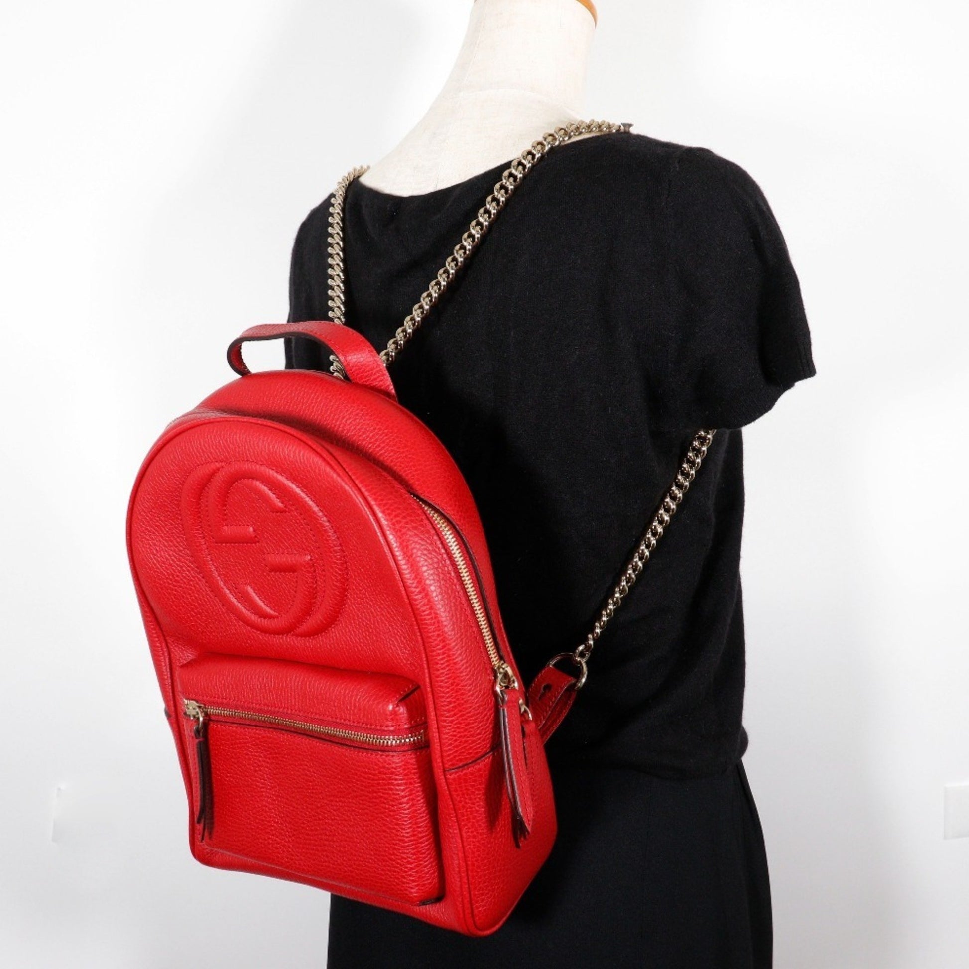 Gucci Soho, Red, Leather, backpack