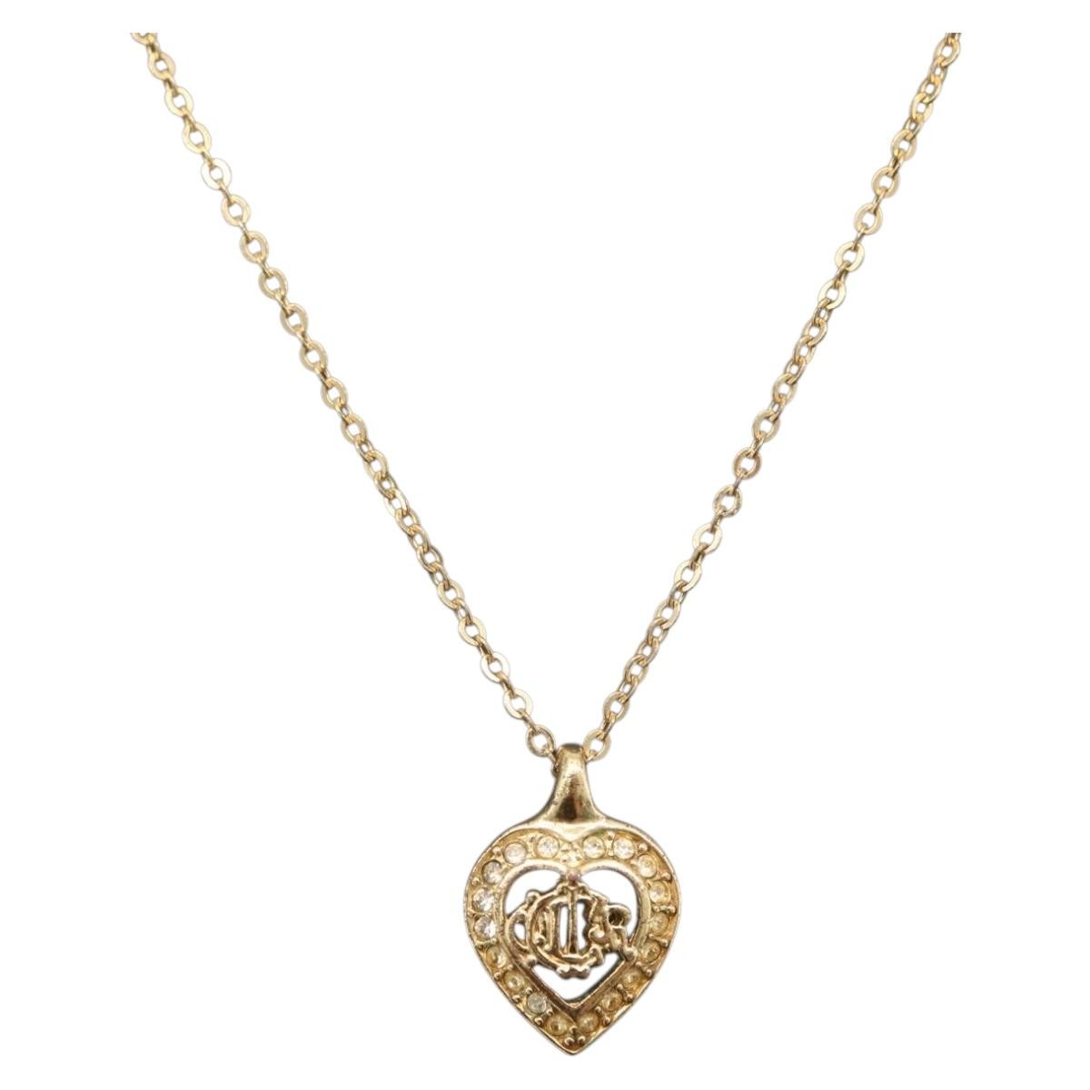 Christian Dior Logo Heart Pendant Metal, Gold, Metal, Necklace