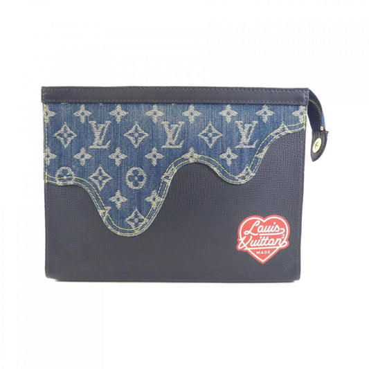 Louis Vuitton Pochette voyage, Blue, Leather, clutch
