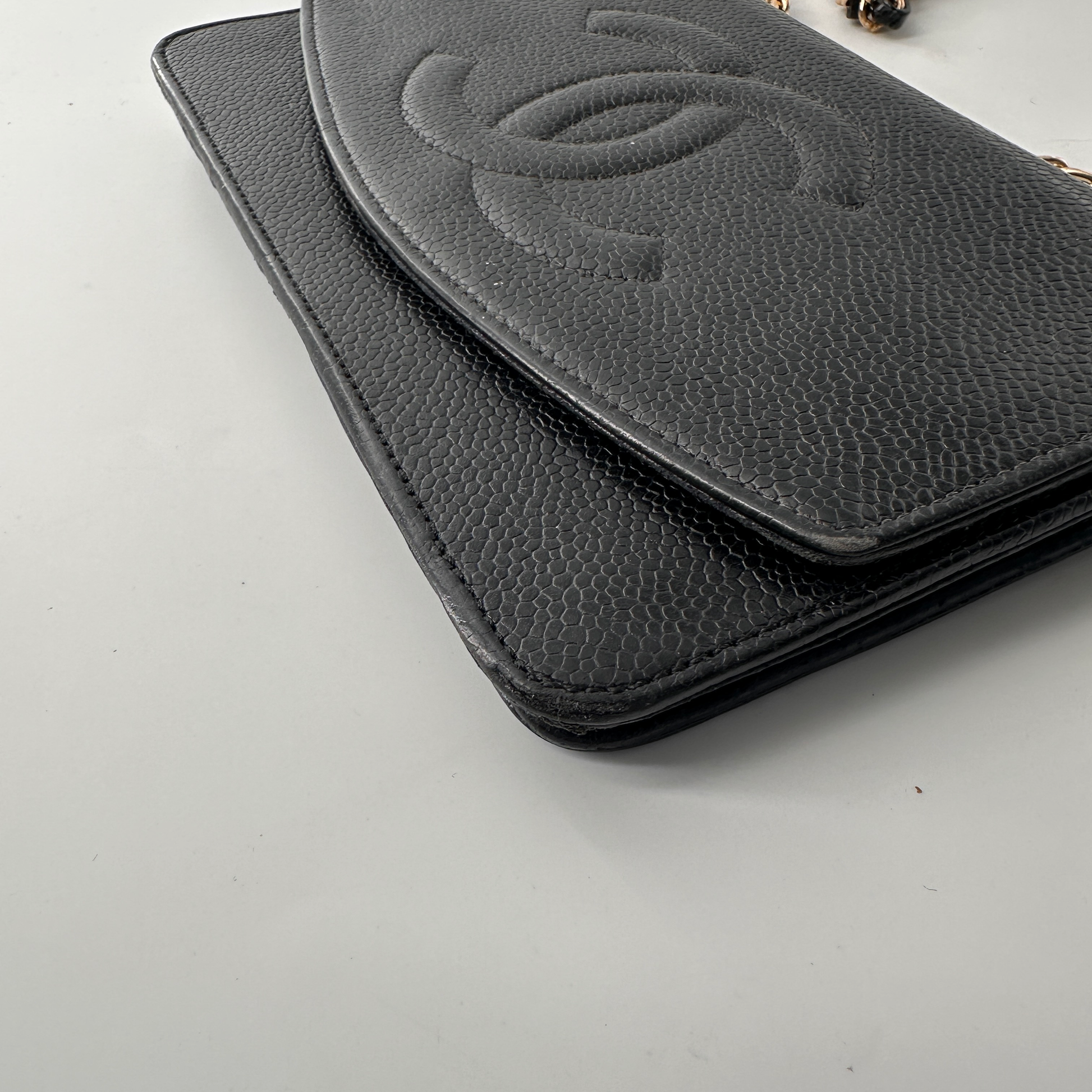 Chanel Wallet On Chain, Black, Leather, shoulder