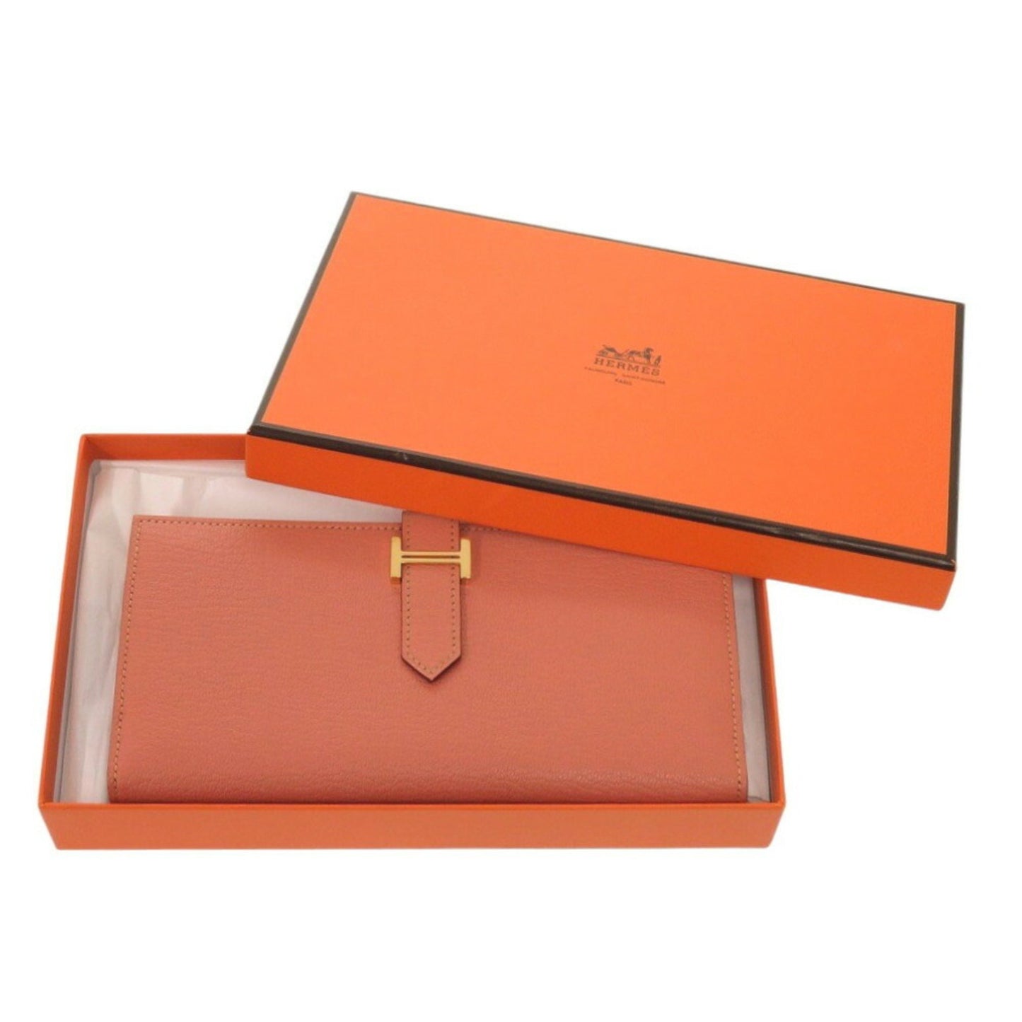 Hermès Béarn, Orange, Leather, wallet