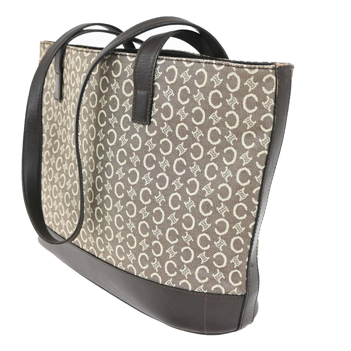 Celine Vintage Macadam Shopper Coated Canvas, Brown, Canvas, Tote Bag