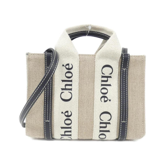 Chloé Woody, Beige, Canvas, handbag