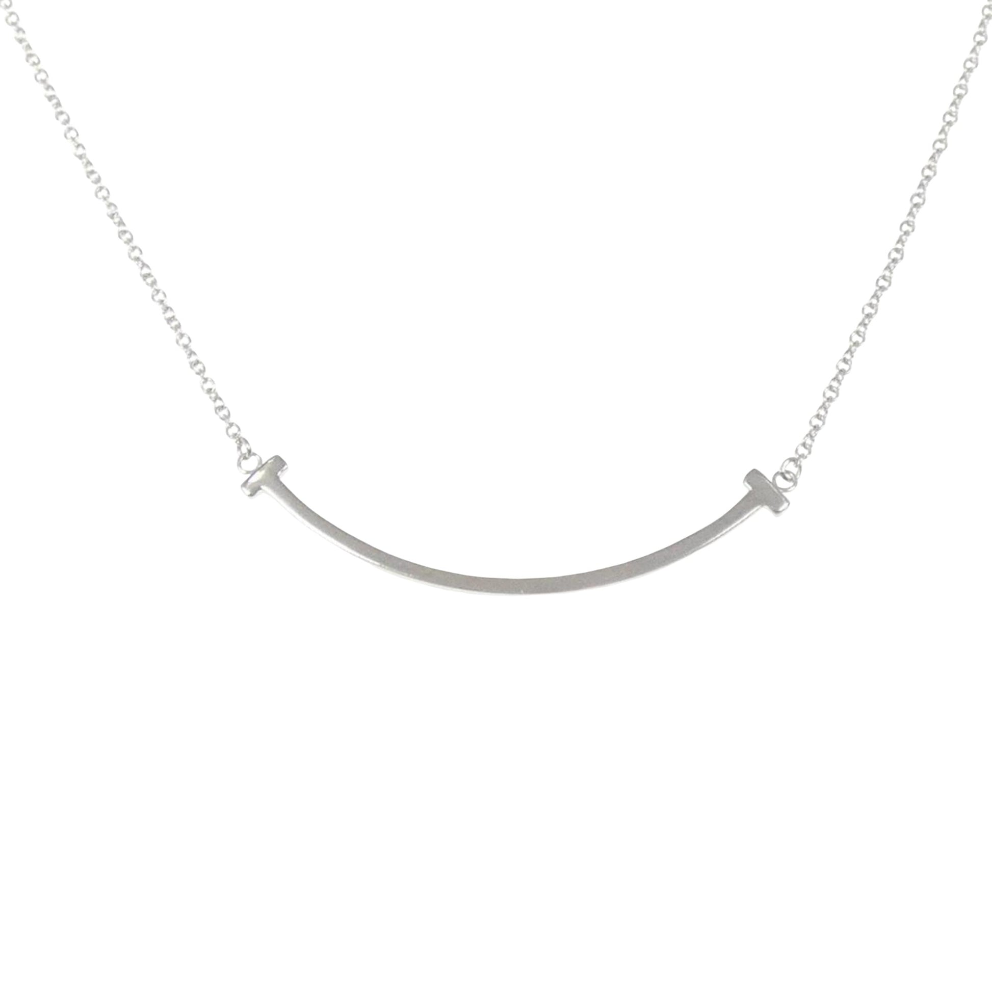 Tiffany & Co T Smile, Silver, White Gold, necklace