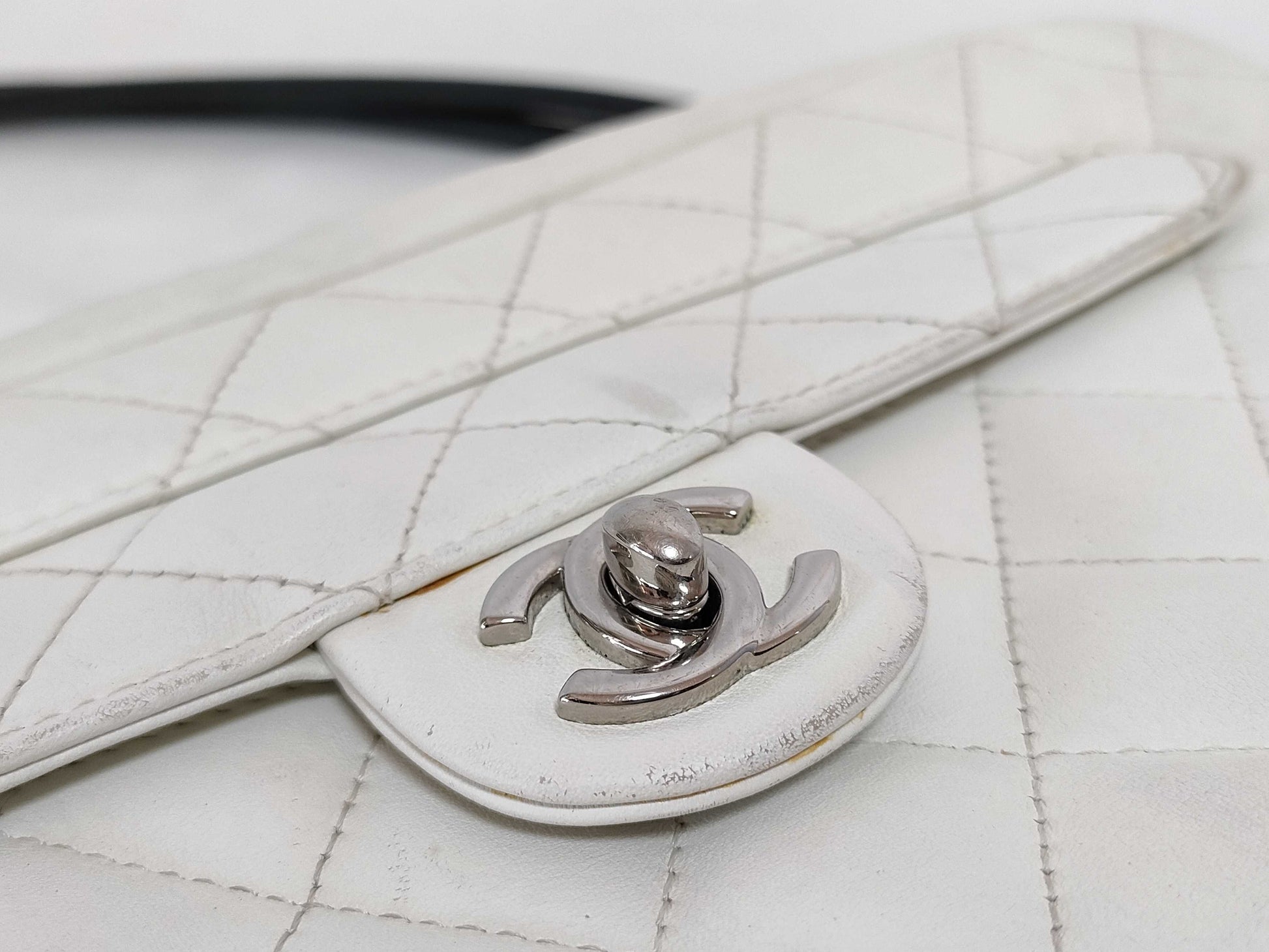 Chanel Cambon, White, Leather, shoulder