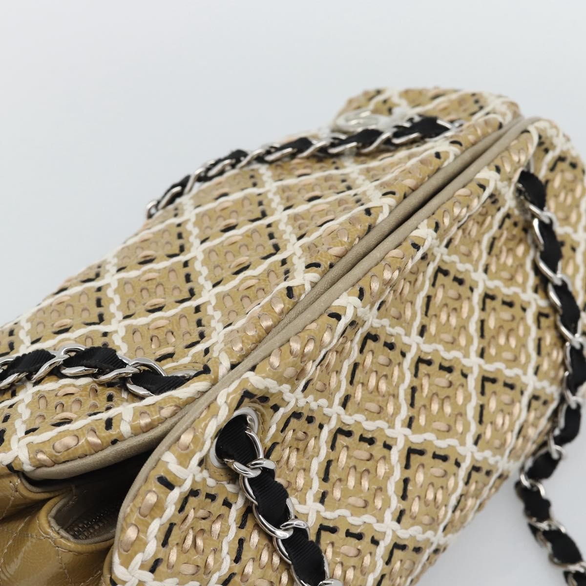 Chanel Just Mademoiselle Quilted Patent, Beige, Patent Leather, Handbag