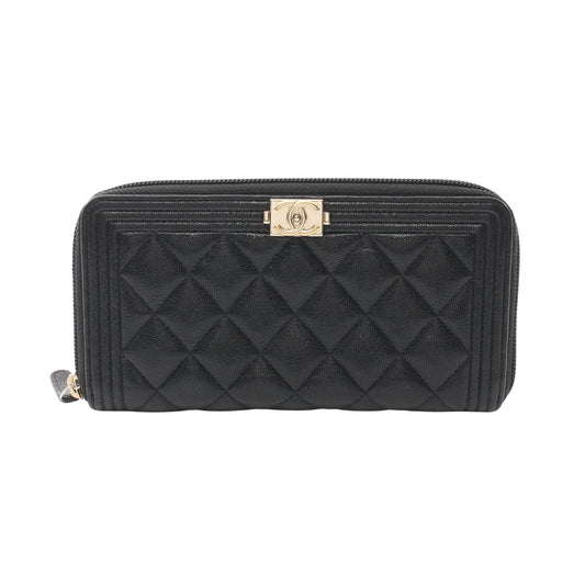 Chanel Boy, Black, Leather, wallet