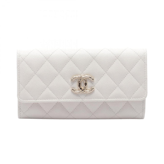 Chanel Coco Mark, White, Leather, wallet